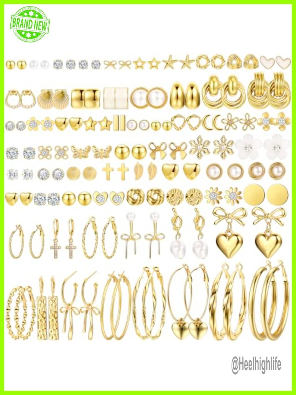 75 Pairs Stud Earrings Set Hypoallergenic Cubic Zirconia Pearl Multiple